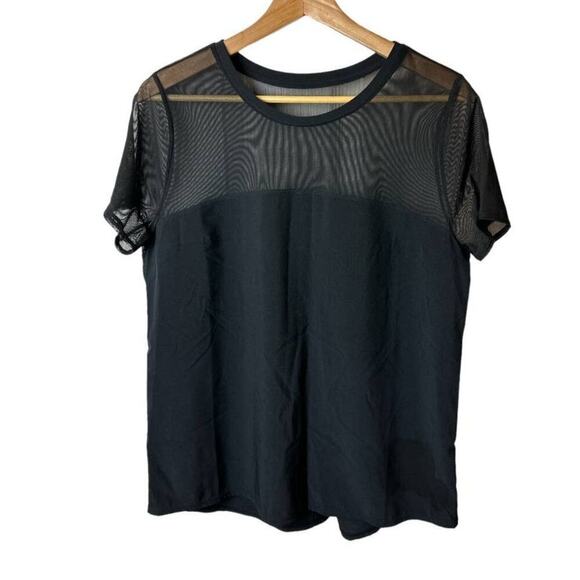 Zella Black Solid Mesh Upper Short Sleeve Athletic Top Women's Size M - Picture 1 of 4